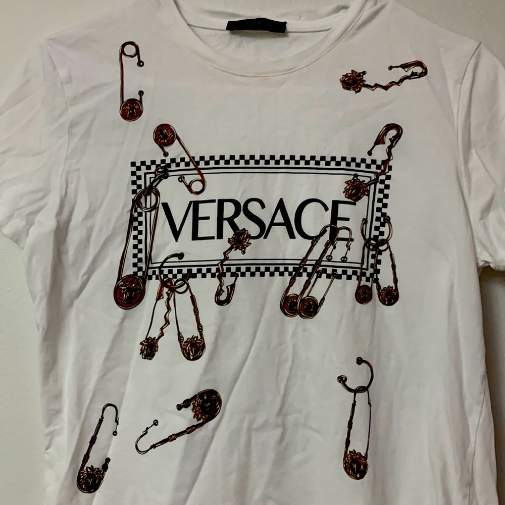 VERSACE T-SHIRT WITH A SAFETY PIN PRINT SIZE: XL color : white UNISEX